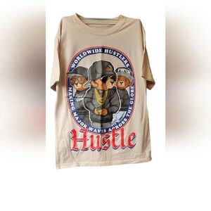 Tan Short Sleeve Tee with Cartoon Graphic